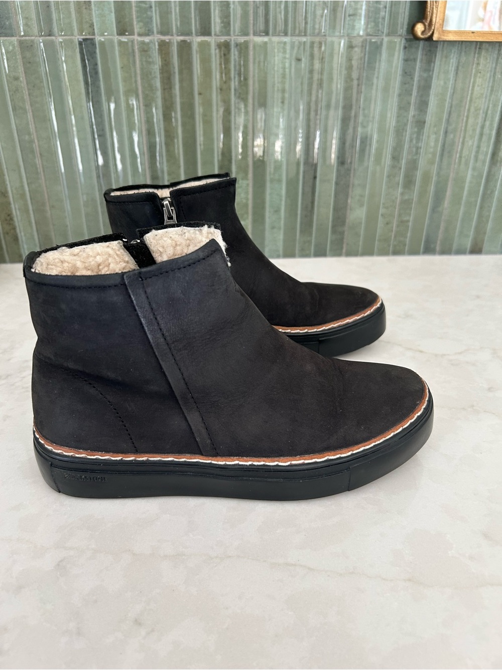 Blackstone Black Suede Shearling-Lined Ankle Booties